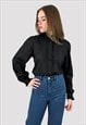 80's Vintage Ladies Black Pie Crust Collar Blouse S/M