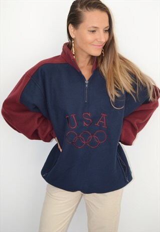 RARE 1995 USA OLYMPIC TEAM 1/4 ZIP VINTAGE FLEECE SWEATSHIRT