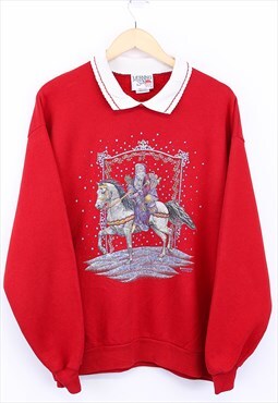 Vintage Christmas Sweatshirt Red Pullover With Festive Print