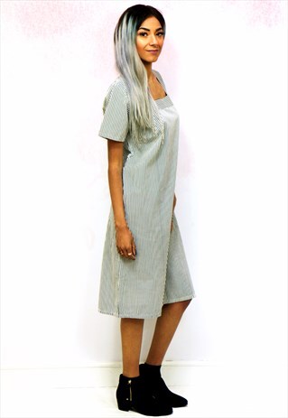 1980S VINTAGE MONCHROME STRIPED MIDI DRESS