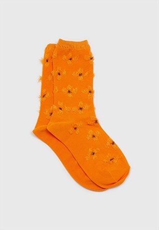 ORANGE TUFTED DAISY SOCKS