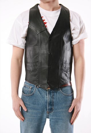 90S VTG VINTAGE RARE LEATHER JILET VEST WORKWEAR 13883
