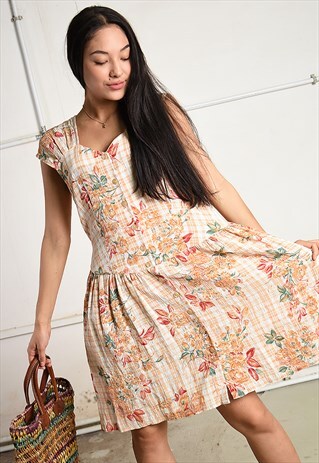 VINTAGE 90S PARIS CHIC MINI DRESS WITH CHECKS & FLORAL PRINT
