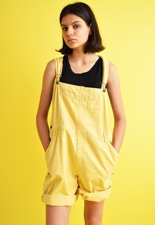 90'S RETRO PASTEL YELLOW DENIM OVERALLS DUNGAREES