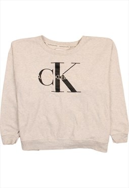 Vintage 90's Calvin Klein Sweatshirt Spellout Crew Neck Grey