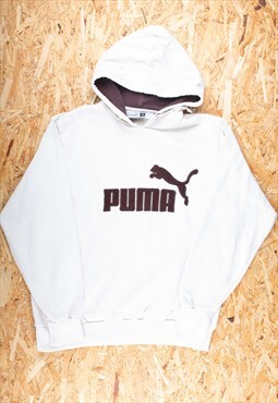 00s Puma Beige  Embroidered Spell Out  Logo Hoodie - B2050