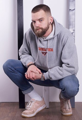 VINTAGE 90S GREY USA SPORTS HOODIE/HOODED SWEATSHIRT. UNISEX