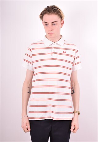 FRED PERRY MENS VINTAGE POLO SHIRT MEDIUM WHITE 90S
