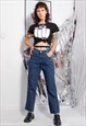 90S DESIGNER VERSACE JEANS COUTURE WASHED NAVY CROP JEANS