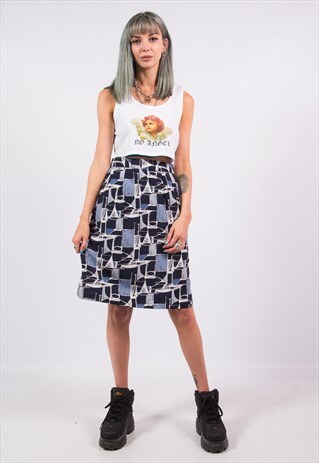 90'S VINTAGE ABSTRACT BLUE PENCIL SKIRT