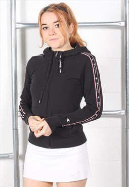 Vintage Champion Hoodie Black Zip Up Sports Jumper XS