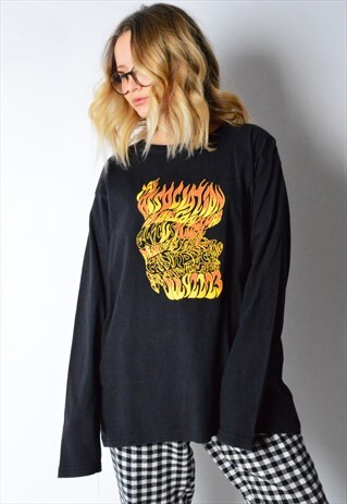 VINTAGE 90S FADED BLACK FLAME LONG SLEEVE SHIRT