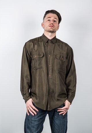 VINTAGE 1980S GREEN SILK SHIRT