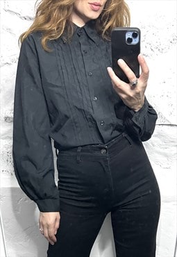 70s Retro Black Elegant Blouse / Shirt - Large