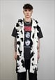 COW PRINT COAT HOODED FAUX FUR SPOT PATTERN TRENCH ANIMAL 