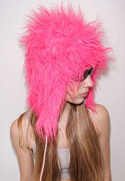 Vintage Y2K rave reversible furry ushanka hat in neon pink
