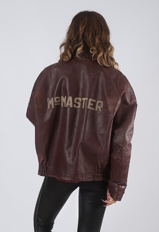 RARE LEATHER JACKET BOMBER OVERSIZED VARSITY UK 16 (CK7F)