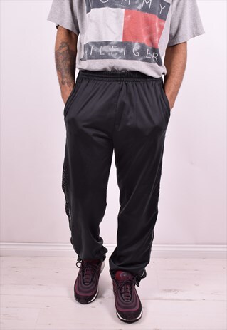 DIADORA MENS VINTAGE TRACKSUIT TROUSERS W40 L30 BLACK 90'S
