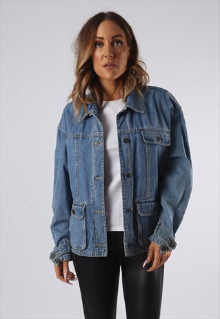 VINTAGE DENIM JACKET OVERSIZED FITTED UK 12 MEDIUM (JQDQ)