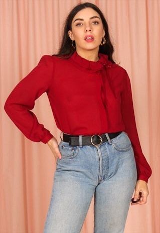 VINTAGE 80S CHIFFON BLOUSE IN RED