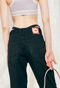 Vintage Jeans 90s Reworked Sad Flower Denim Pants in Black