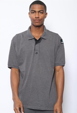 VINTAGE ADIDAS LOGO POLO SHIRT GREY
