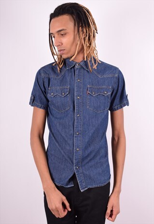 LEVI'S MENS VINTAGE DENIM SHIRT SMALL NAVY BLUE 90'S
