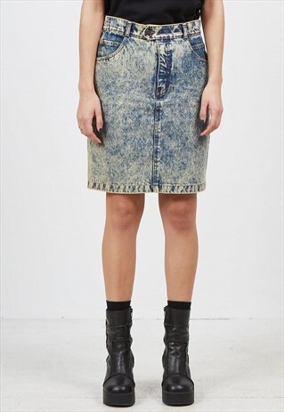 ACID WASHED VINTAGE DENIM MINI SKIRT IN BLUE