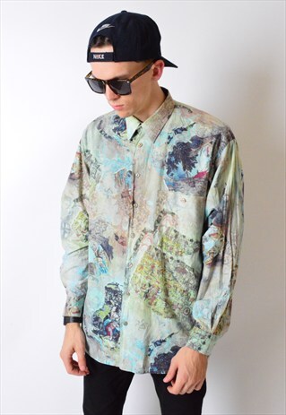 VINTAGE 90S COLOURFUL PASTEL ABSTRACT LONG SLEEVE SHIRT