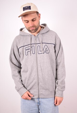 FILA MENS VINTAGE HOODIE JACKET LARGE GREY 90S