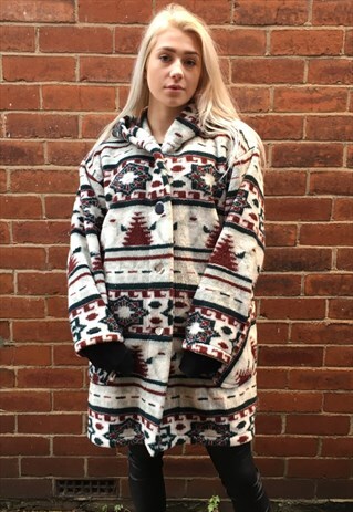 VINTAGE OVERSIZED FLEECE JACKET CHUNKY PULLOVER SNOWFLAKE