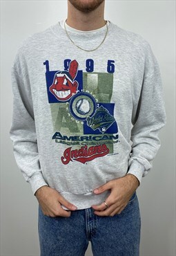 Vintage 1995 American baseball printed grey sweatshirt