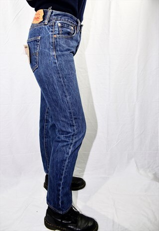 VINTAGE DARK BLUE WASHED HIGH WAISTED 501 JEANS 076