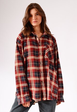 VINTAGE CHECK FLANNEL SHIRT RED BLUE AND CREAM