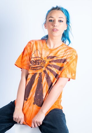 VINTAGE TIE-DYE T-SHIRT 1990S IN ORANGE WITH PEEPS PRINT