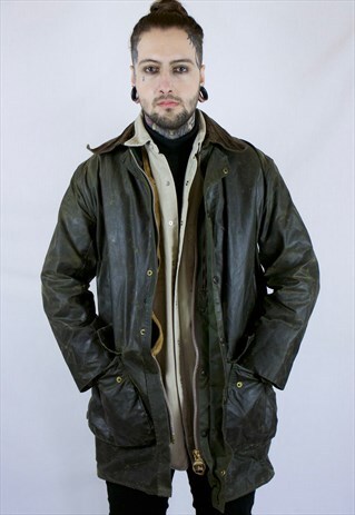 VINTAGE BARBOUR NORTHUMBRIA WAXED JACKET WITH FUR PILE LINER
