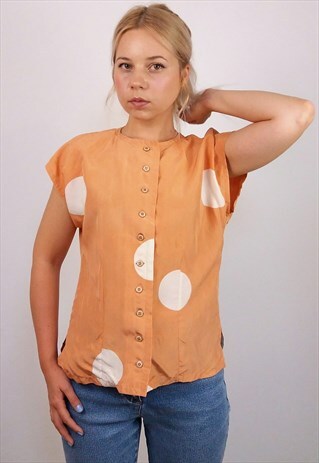 VINTAGE 90'S SILK BUTTON-UP TOP/ BLOUSE / VEST IN ORANGE