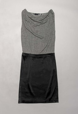 Moschino black/ black white check fitted sleeveless dress