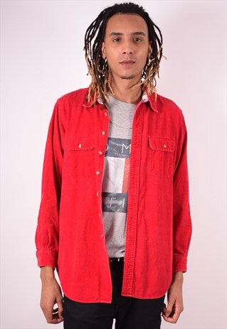 MENS VINTAGE CORDUROY SHIRT XL RED 90S