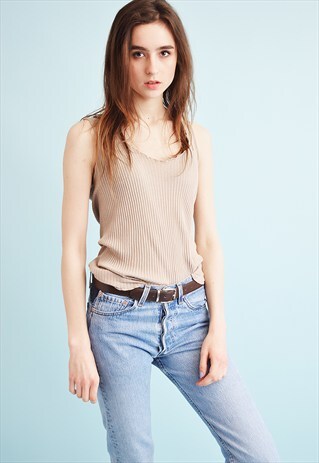 90'S RETRO MINIMALIST NEUTRAL RIBBED CROP TOP