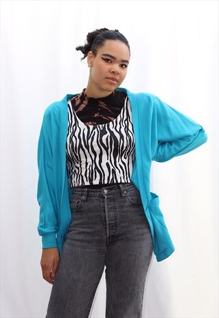 80S OVERZISED COTTON BLUE CARDIGAN