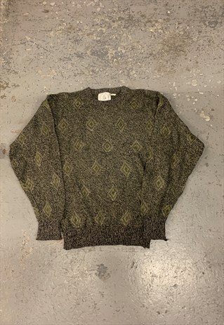 VINTAGE ABSTRACT KNITTED JUMPER FUNKY PATTERNED GRANDAD KNIT