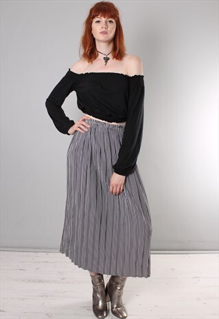 VINTAGE 80S STRIPED PLEATED MIDI SKIRT
