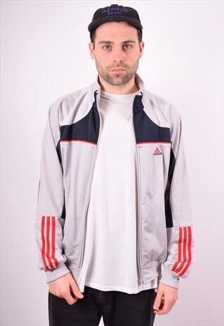 ADIDAS MENS VINTAGE TRACKSUIT TOP JACKET MEDIUM GREY 90'S