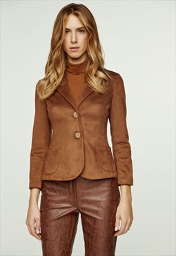 Brown Alcantara-Look Fitted Jacket