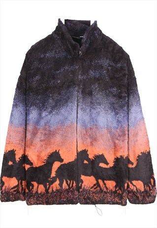 VINTAGE 90'S MAZMANIA FLEECE JUMPER HORSE ZIP UP SHERPA