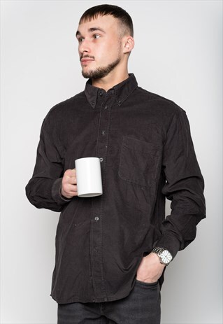 DARK BROWN BUTTON-UP CORDUROY SHIRT M
