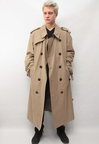 VINTAGE 80'S AMAZING CLASSIC BEIGE TRENCH COAT WITH BELT