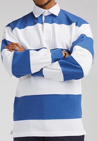 54 FLORAL STRIPED LONG SLEEVE RUGBY SHIRT - BLUE/WHITE