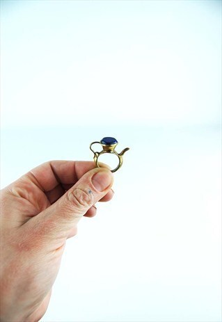 VINTAGE ETHNIC TEAPOT RING WITH BLUE STONE- CUTE- XS